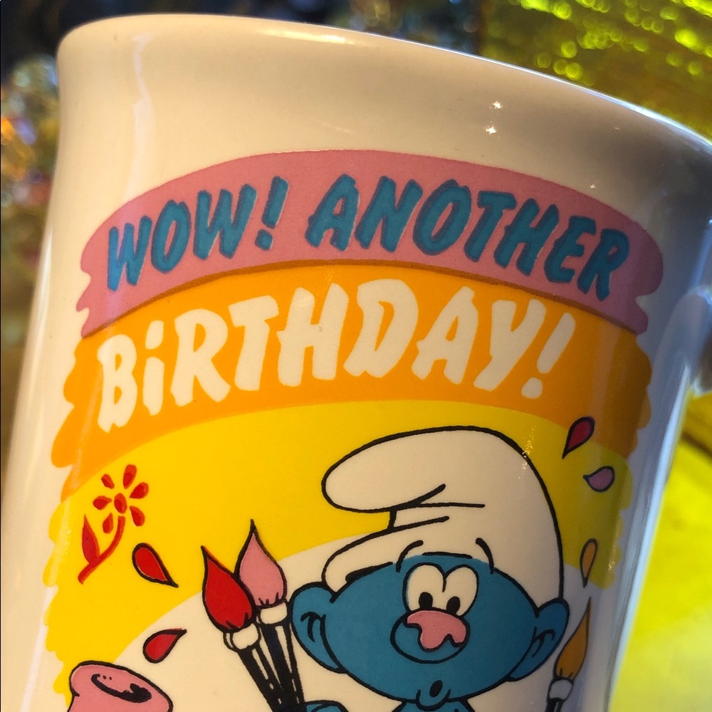 💙VINTAGE Smurfs Birthday Coffee Cup Mug - White and Orange with Blue☕️ - Picture 4 of 7
